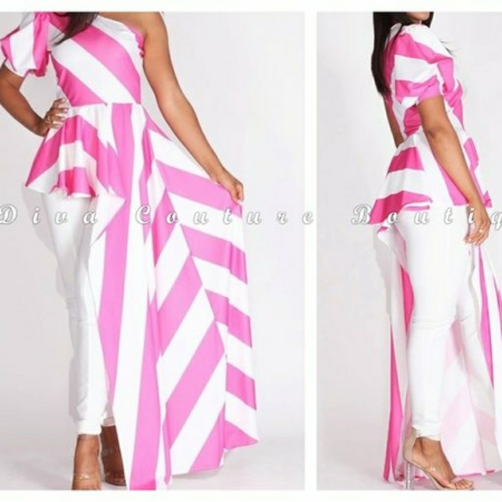 🌹Elegant Assymetrical Pink/White Top